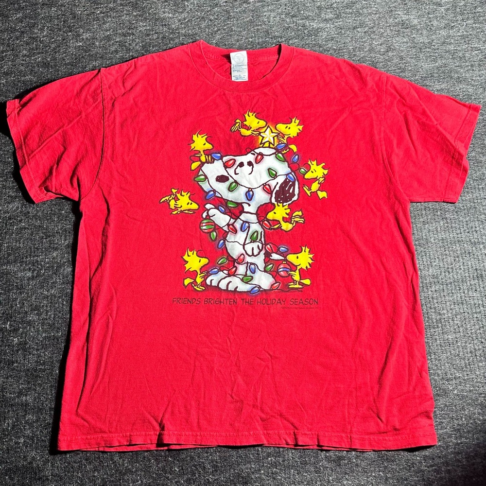 Snoopy Christmas T-Shirt Delta Pro Red Mens XL Woodstock Holiday (D19)